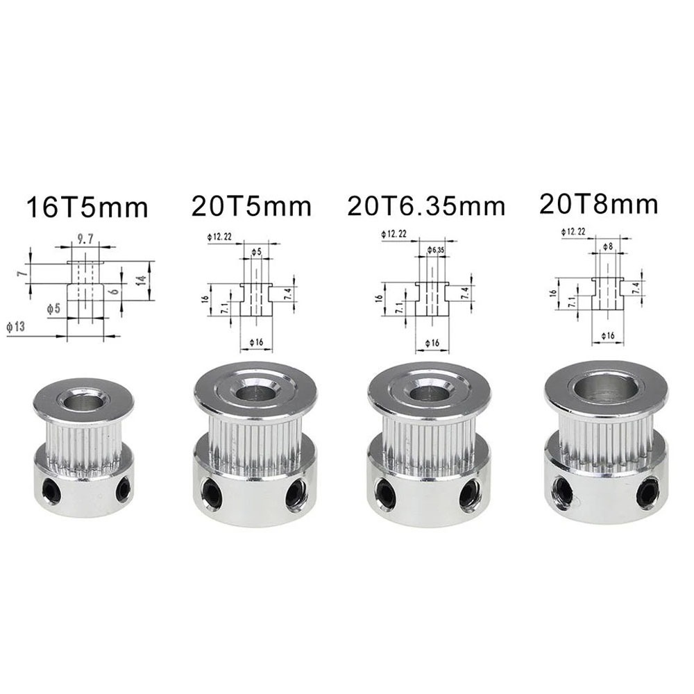 Gt2 Pulley - 3Dプリンター用GT2アルミタイミングプーリー 16/20歯 ボア径5mm & 8mm 6mm幅オープンタイミングベルト対応