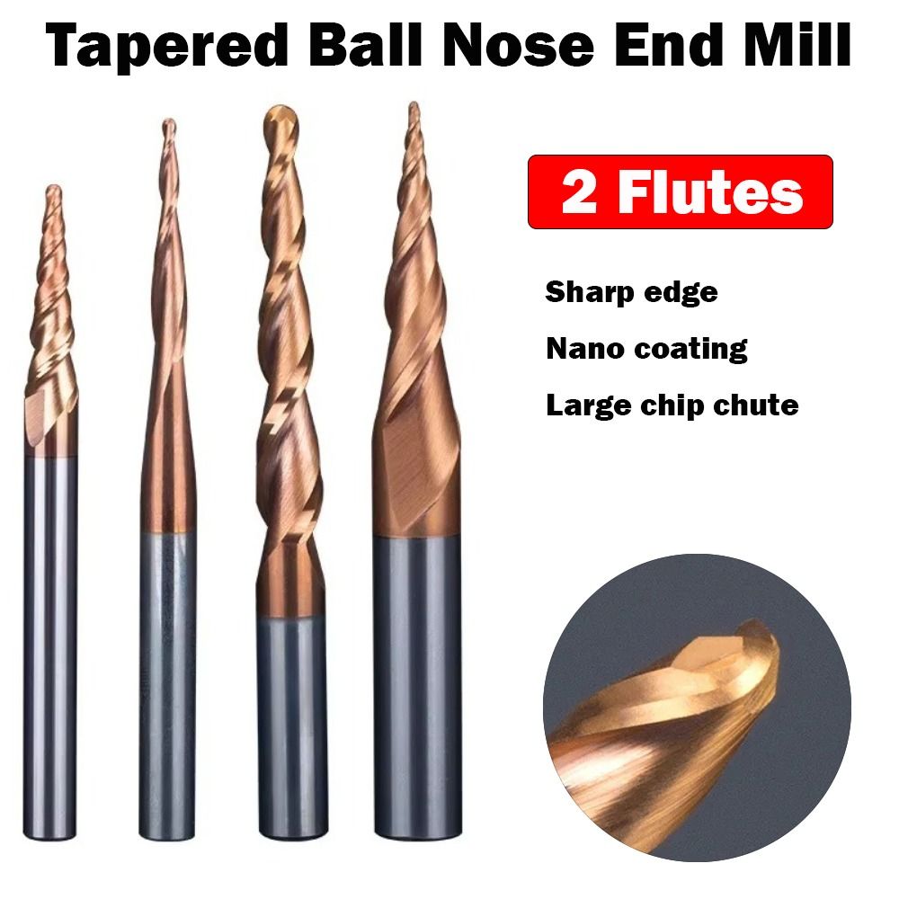 End Mill Set - HRC55 超硬ソリッドボールノーズテーパーエンドミル CNC 彫刻ビット彫刻ルータービット 6 テーパー木材金属フライスカッターエンドミル