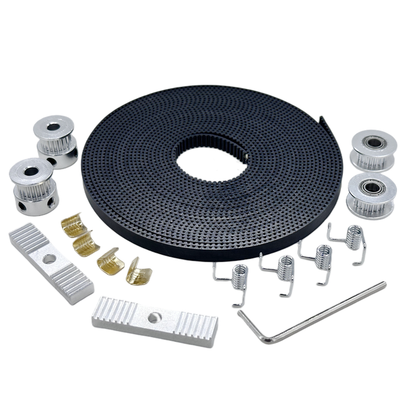 Gt2 Pulley - 20個入りタイミングベルトプーリーDIYキット、2個の20歯プーリー、5メートル6MM GT2タイミングベルト、2個の固定金具、4個の銅製バックル、1個のレンチ