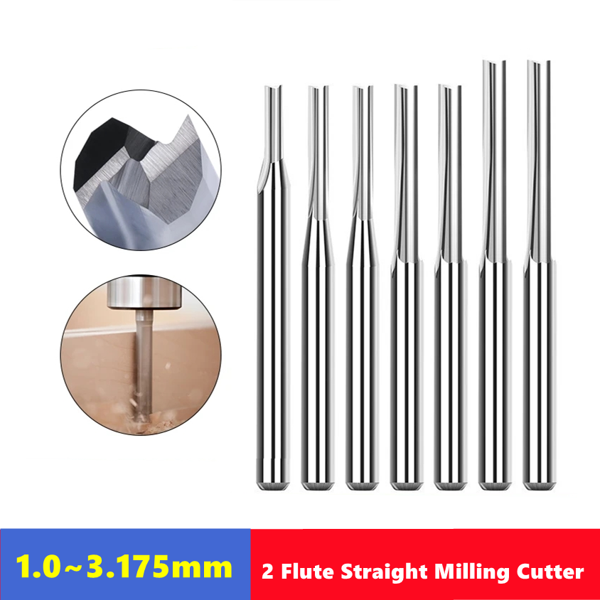 End Mill Set - フライスカッター,超硬エンドミル,mdfプラスチックウッドカッター,CNC工作機械,2フルート,3.175mm, 1/8, 10個