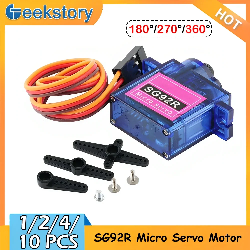 Servo 9G - SG92R 9g マイクロアナログサーボモーター 1/2/4/10個入り。RC飛行機、ヘリコプター、車、ボート、ロボット用。180/270/360度の連続回転が可能。