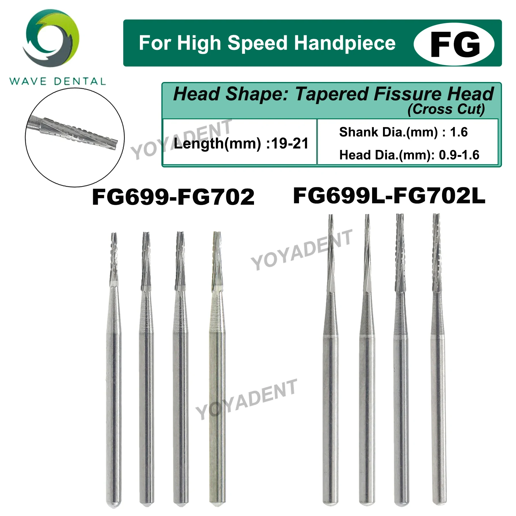 Carbide End Mill - PRIMA WAVE 歯科バーチタンカーバイドバーテーパー裂溝ヘッド FG 歯科ドリル高速タービンハンドピース用 5
