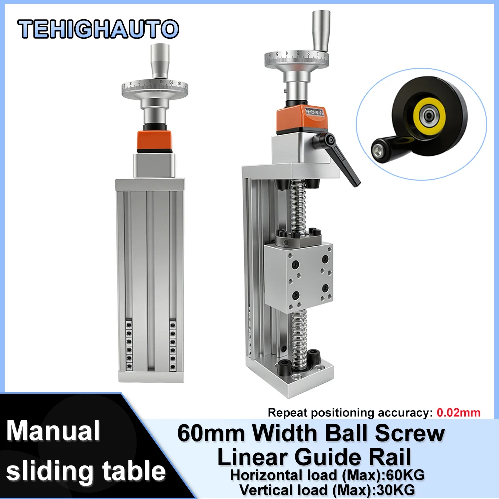 Linear Rail - 60KG耐荷重手動リニアガイドスライドテーブル 幅60mm HGW15CC 15mmレール 精度0.03mm CNC