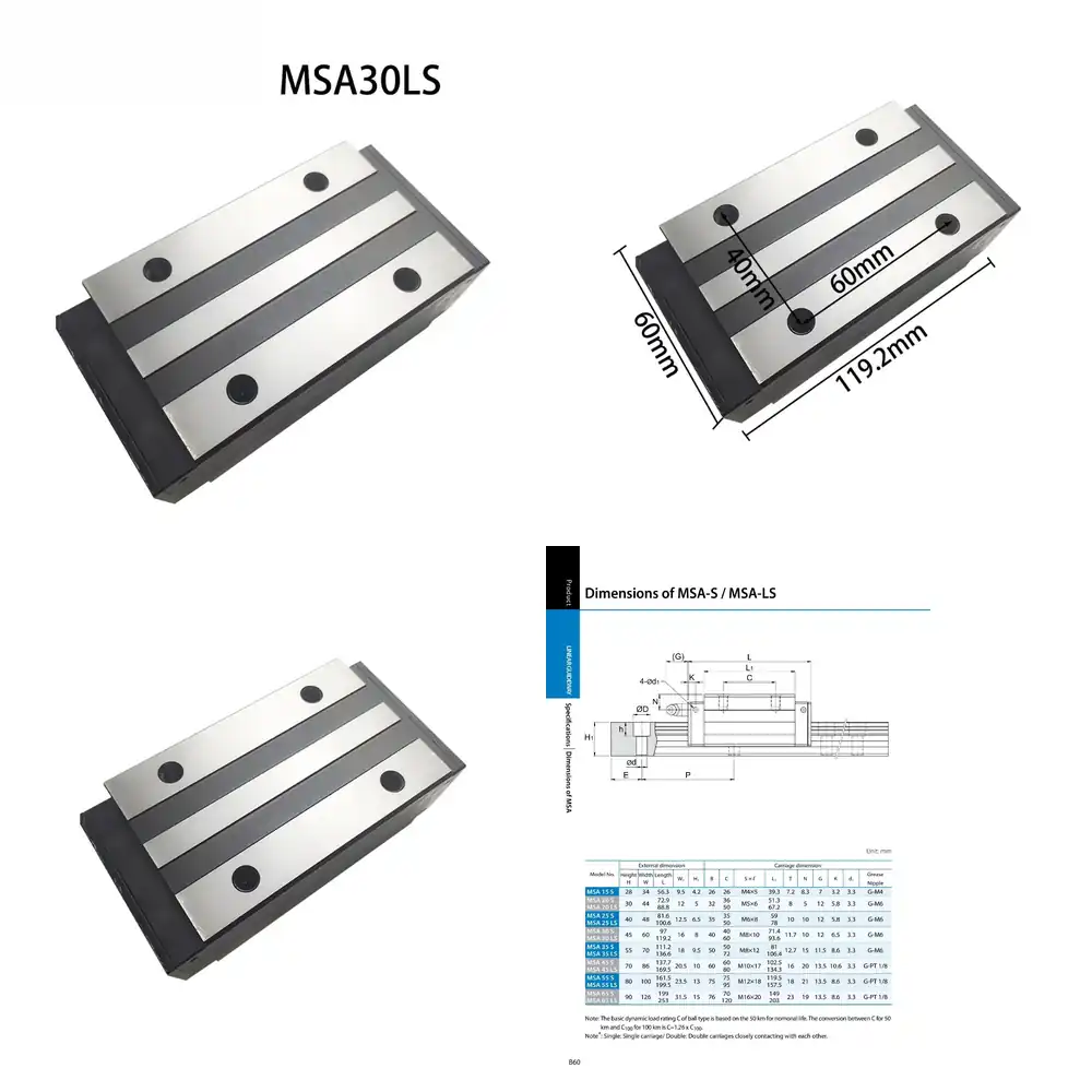 Linear Rail - 台湾PMI MSA30LS MSA30 MSA30LSSSFC用リニアガイドレールスライダーブロック、高精度CNC機械部品（工業用）