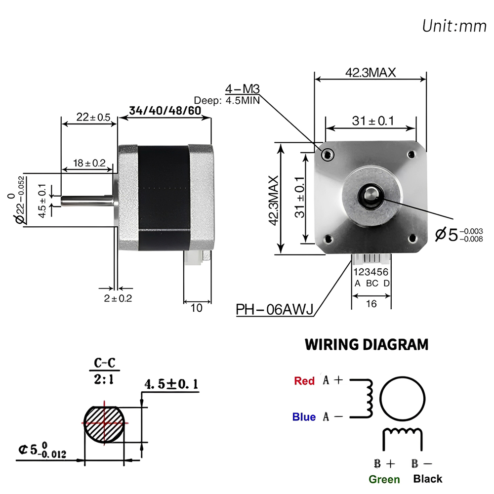 Nema 17 42mm ステッピングモーター オープンルー - Stepper Motor Nema17 のレビューと価格