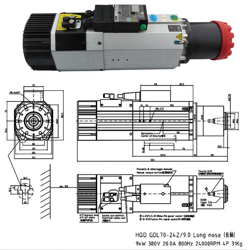 サプライヤーHQD 9kw 220v 380v ロングノーズ - Cnc Router のレビューと価格