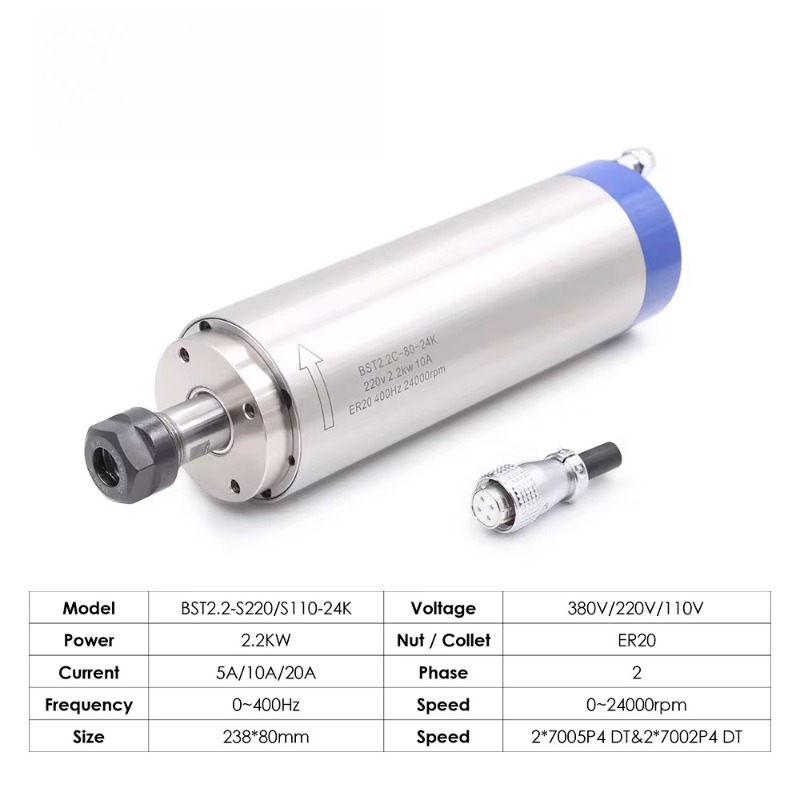 2.2KW ER20 水冷式スピンドルモーター、80×230 - Water Cooled Spindle のレビューと価格