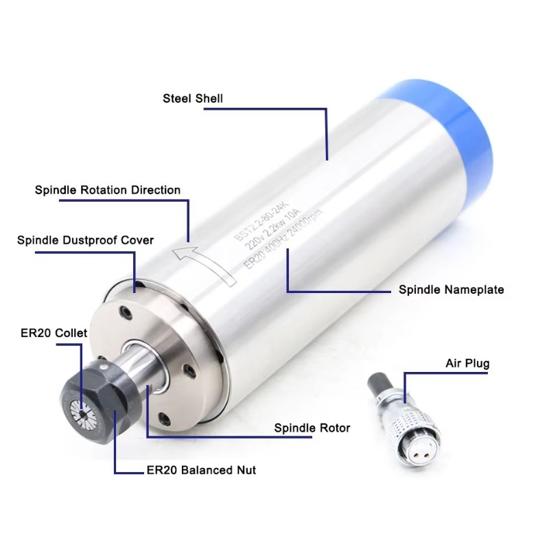 2.2KW ER20 水冷式スピンドルモーター、80×230 - Water Cooled Spindle のレビューと価格