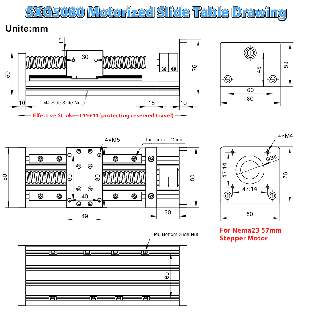 Z軸80mm幅台形ネジスライドテーブルリニアアクチュエーター - Linear Rail のレビューと価格