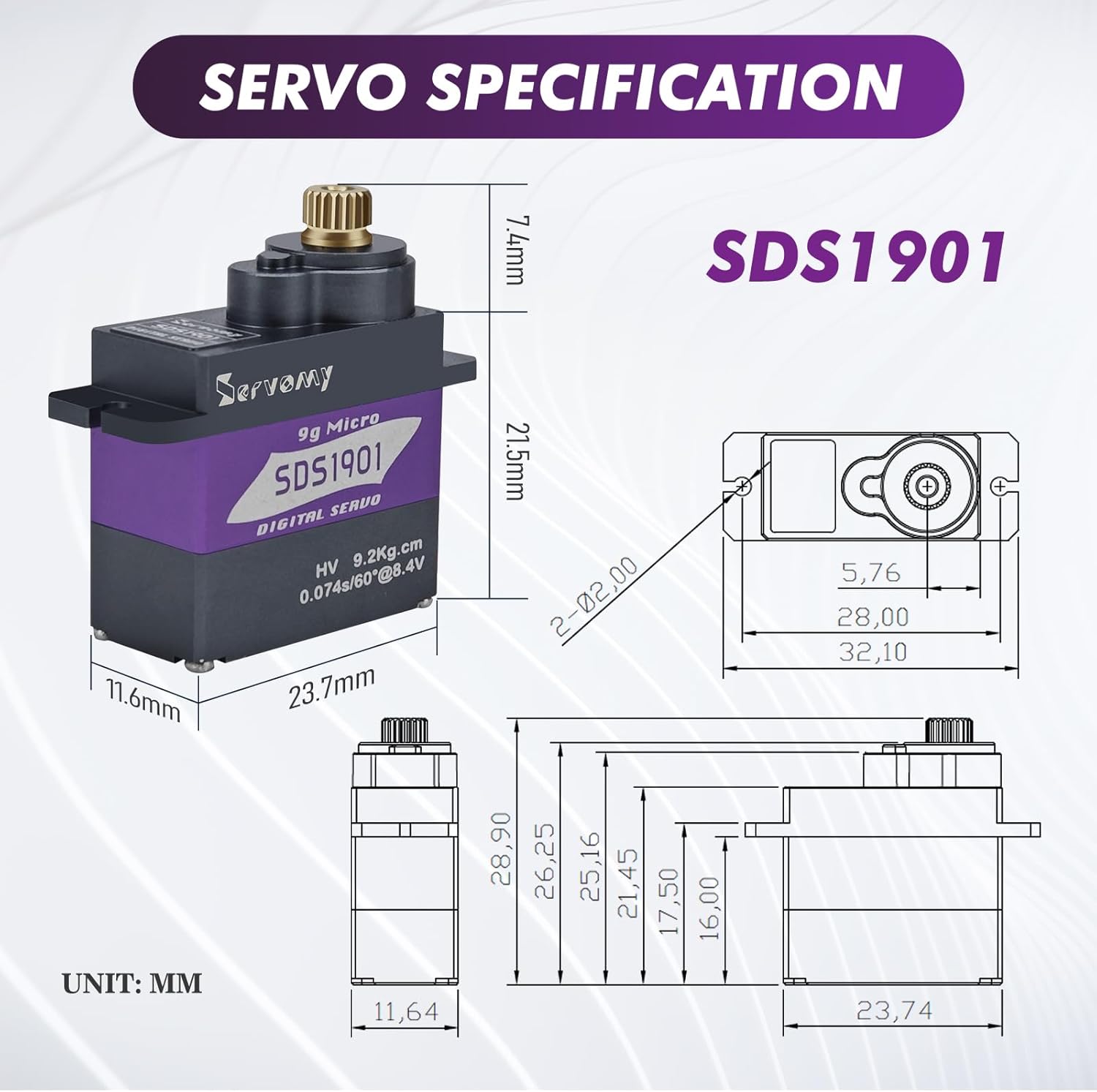 SERVOMY-SDS1901 デジタル9Gマイクロコアレス - Servo 9G のレビューと価格