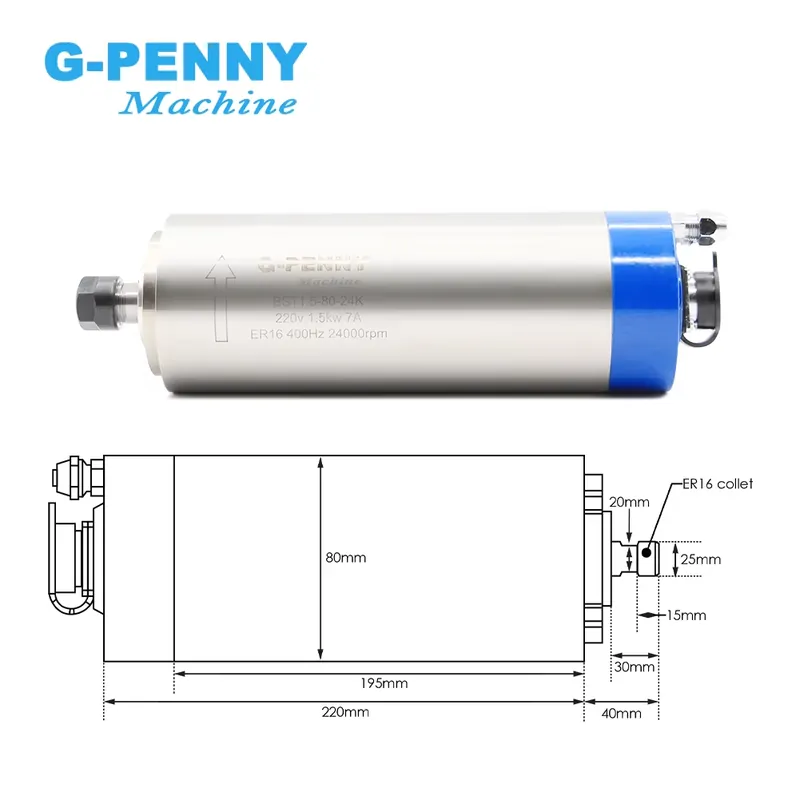 Gpenny 1.5kw ER16 D80mm 水冷スピンド - Water Cooled Spindle のレビューと価格